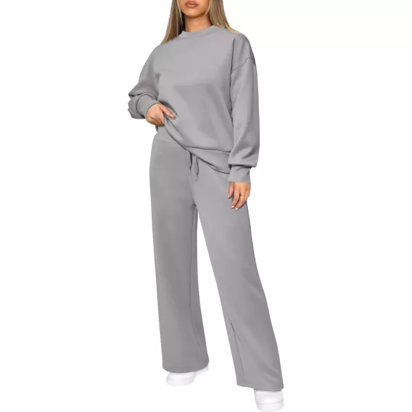 imagePRETTYGARDEN Womens 2 Piece Outfits 2023 Fall Long Sleeve Pullover Tops And Long Pants Lounge Sets TracksuitGrey