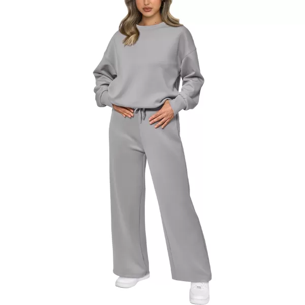 imagePRETTYGARDEN Womens 2 Piece Outfits 2023 Fall Long Sleeve Pullover Tops And Long Pants Lounge Sets TracksuitGrey