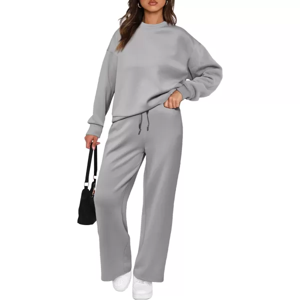 imagePRETTYGARDEN Womens 2 Piece Outfits 2023 Fall Long Sleeve Pullover Tops And Long Pants Lounge Sets TracksuitGrey
