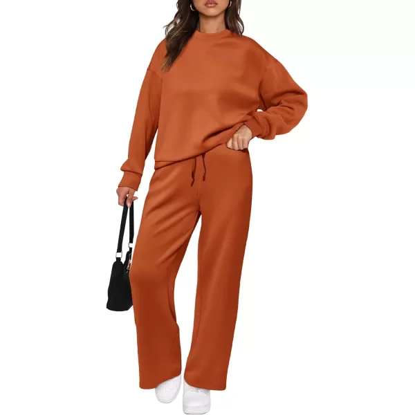 imagePRETTYGARDEN Womens 2 Piece Outfits 2023 Fall Long Sleeve Pullover Tops And Long Pants Lounge Sets TracksuitOrange