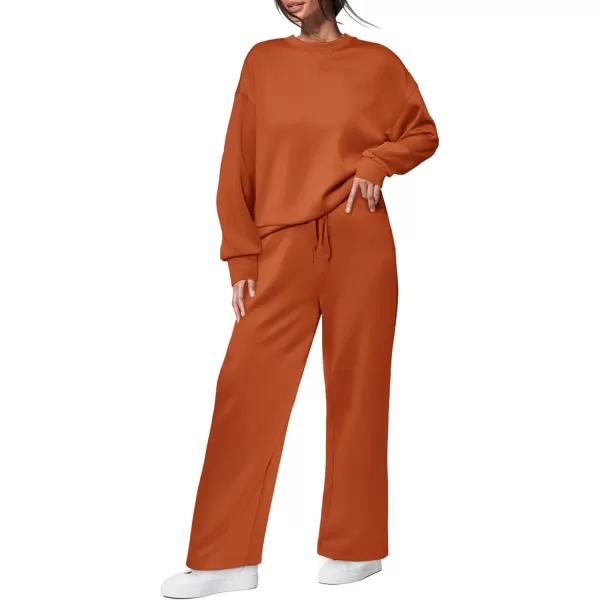 imagePRETTYGARDEN Womens 2 Piece Outfits 2023 Fall Long Sleeve Pullover Tops And Long Pants Lounge Sets TracksuitOrange
