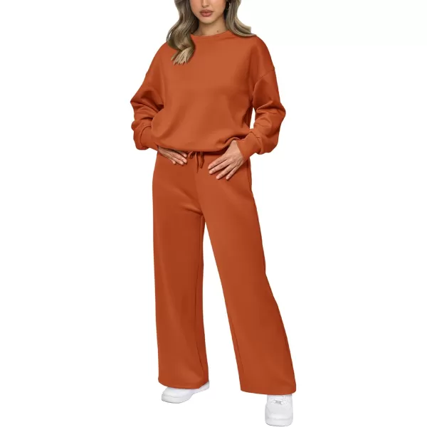 imagePRETTYGARDEN Womens 2 Piece Outfits 2023 Fall Long Sleeve Pullover Tops And Long Pants Lounge Sets TracksuitOrange
