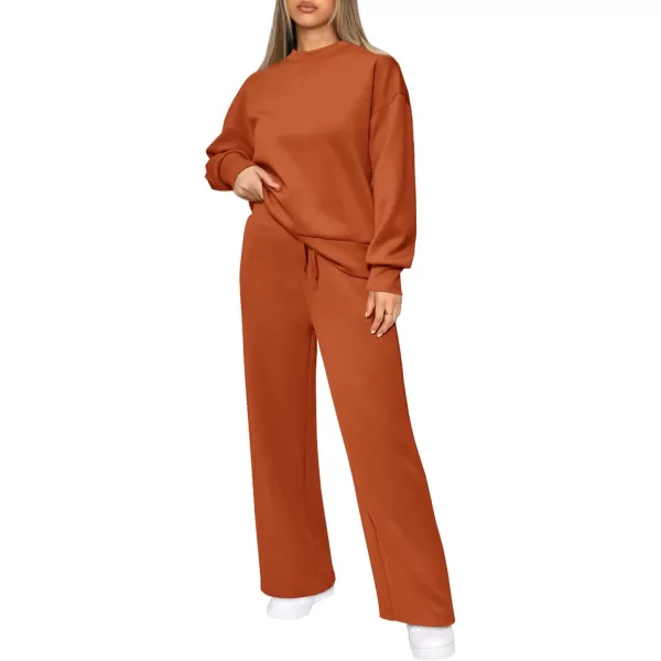 imagePRETTYGARDEN Womens 2 Piece Outfits 2023 Fall Long Sleeve Pullover Tops And Long Pants Lounge Sets TracksuitOrange
