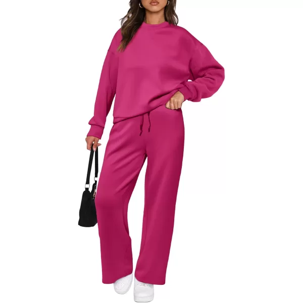 imagePRETTYGARDEN Womens 2 Piece Outfits 2023 Fall Long Sleeve Pullover Tops And Long Pants Lounge Sets TracksuitRose Red