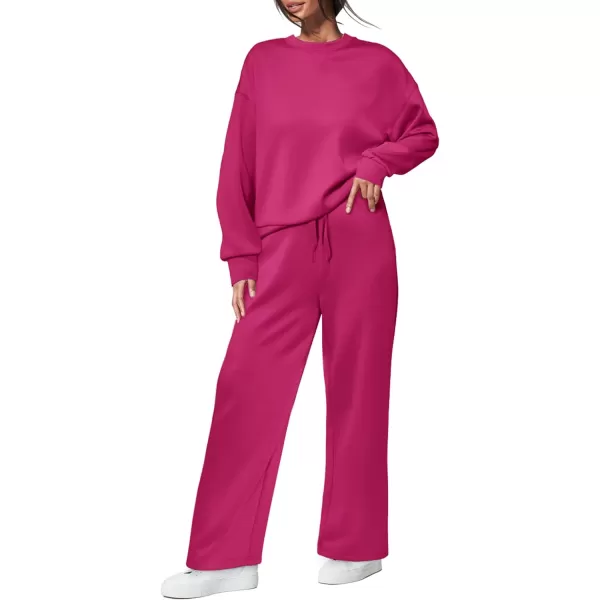 imagePRETTYGARDEN Womens 2 Piece Outfits 2023 Fall Long Sleeve Pullover Tops And Long Pants Lounge Sets TracksuitRose Red