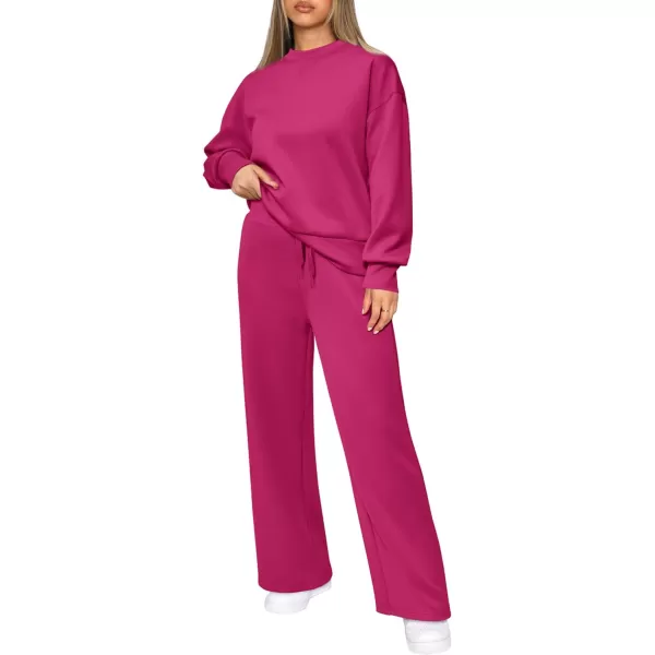 imagePRETTYGARDEN Womens 2 Piece Outfits 2023 Fall Long Sleeve Pullover Tops And Long Pants Lounge Sets TracksuitRose Red