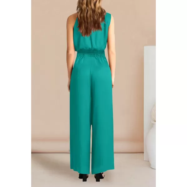 imagePRETTYGARDEN Womens 2 Piece Outfits 2023 Summer Casual Sleeveless Mock Neck Crop Tops Wide Leg Pants SetBlue Green
