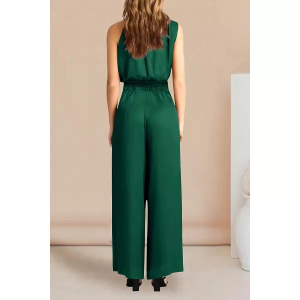 imagePRETTYGARDEN Womens 2 Piece Outfits 2023 Summer Casual Sleeveless Mock Neck Crop Tops Wide Leg Pants SetDark Green