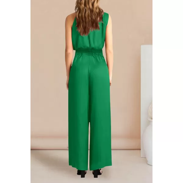 imagePRETTYGARDEN Womens 2 Piece Outfits 2023 Summer Casual Sleeveless Mock Neck Crop Tops Wide Leg Pants SetGreen