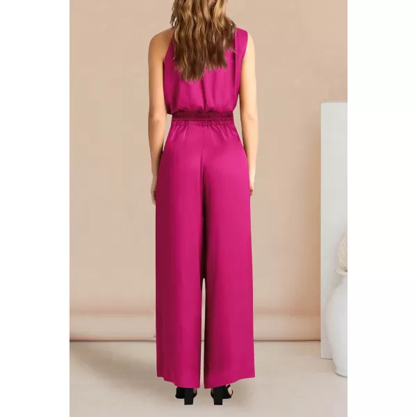 imagePRETTYGARDEN Womens 2 Piece Outfits 2023 Summer Casual Sleeveless Mock Neck Crop Tops Wide Leg Pants SetRose Red