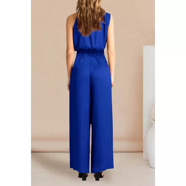 imagePRETTYGARDEN Womens 2 Piece Outfits 2023 Summer Casual Sleeveless Mock Neck Crop Tops Wide Leg Pants SetRoyal Blue