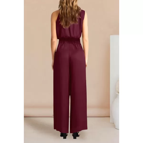 imagePRETTYGARDEN Womens 2 Piece Outfits 2023 Summer Casual Sleeveless Mock Neck Crop Tops Wide Leg Pants SetWine Red