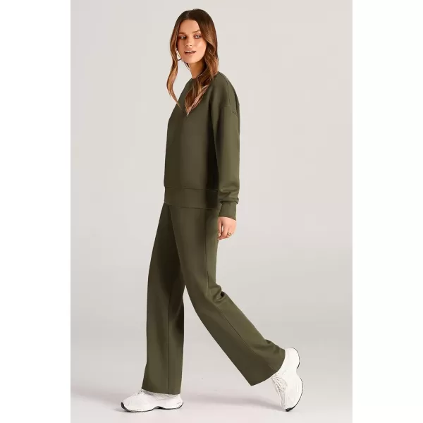 imagePRETTYGARDEN Womens 2 Piece Outfits 2024 Fall Long Sleeve Pullover Tops And Long Pants Lounge Sets TracksuitArmy Green