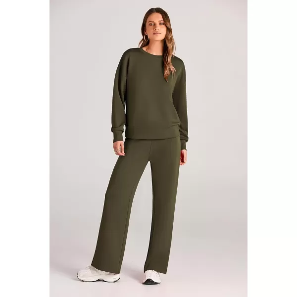 imagePRETTYGARDEN Womens 2 Piece Outfits 2024 Fall Long Sleeve Pullover Tops And Long Pants Lounge Sets TracksuitArmy Green