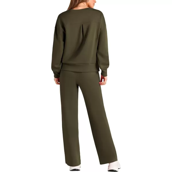 imagePRETTYGARDEN Womens 2 Piece Outfits 2024 Fall Long Sleeve Pullover Tops And Long Pants Lounge Sets TracksuitArmy Green