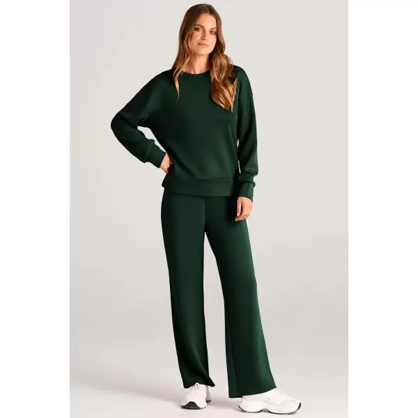 imagePRETTYGARDEN Womens 2 Piece Outfits 2024 Fall Long Sleeve Pullover Tops And Long Pants Lounge Sets TracksuitDark Green