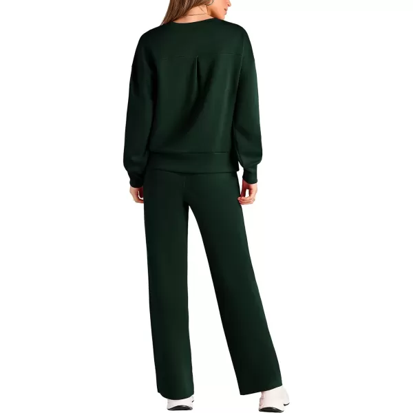imagePRETTYGARDEN Womens 2 Piece Outfits 2024 Fall Long Sleeve Pullover Tops And Long Pants Lounge Sets TracksuitDark Green