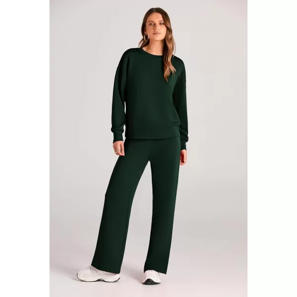 imagePRETTYGARDEN Womens 2 Piece Outfits 2024 Fall Long Sleeve Pullover Tops And Long Pants Lounge Sets TracksuitDark Green