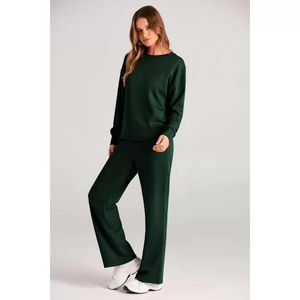 imagePRETTYGARDEN Womens 2 Piece Outfits 2024 Fall Long Sleeve Pullover Tops And Long Pants Lounge Sets TracksuitDark Green