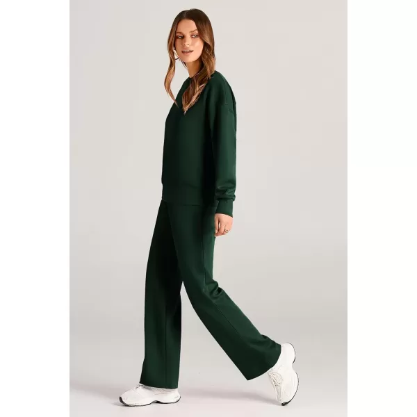 imagePRETTYGARDEN Womens 2 Piece Outfits 2024 Fall Long Sleeve Pullover Tops And Long Pants Lounge Sets TracksuitDark Green