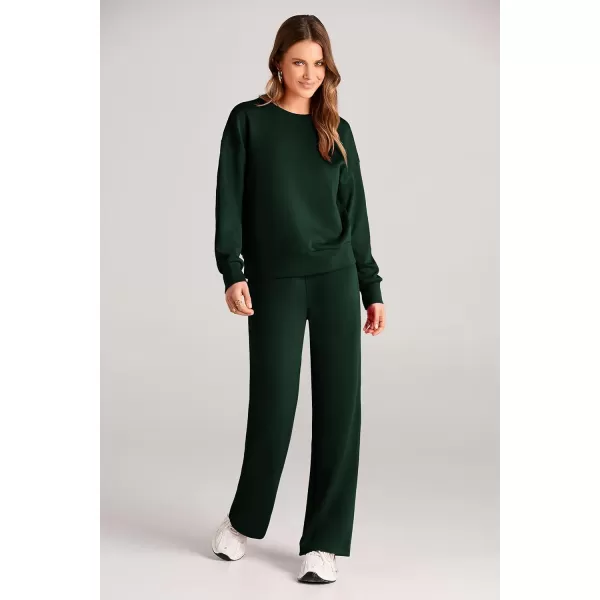 imagePRETTYGARDEN Womens 2 Piece Outfits 2024 Fall Long Sleeve Pullover Tops And Long Pants Lounge Sets TracksuitDark Green