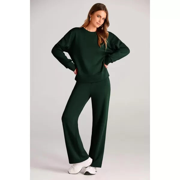 imagePRETTYGARDEN Womens 2 Piece Outfits 2024 Fall Long Sleeve Pullover Tops And Long Pants Lounge Sets TracksuitDark Green