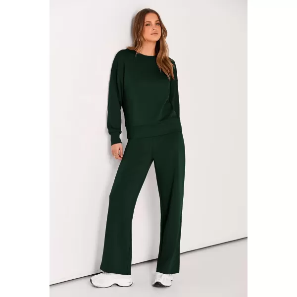 imagePRETTYGARDEN Womens 2 Piece Outfits 2024 Fall Long Sleeve Pullover Tops And Long Pants Lounge Sets TracksuitDark Green