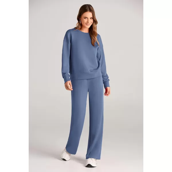 imagePRETTYGARDEN Womens 2 Piece Outfits 2024 Fall Long Sleeve Pullover Tops And Long Pants Lounge Sets TracksuitGrey Blue