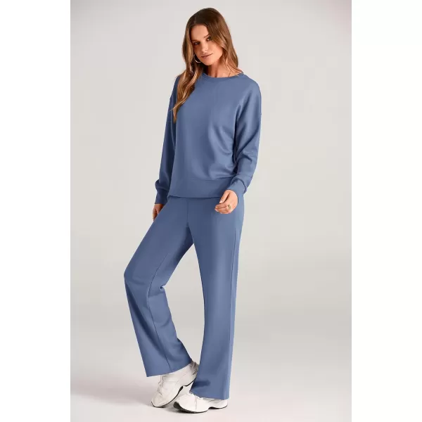 imagePRETTYGARDEN Womens 2 Piece Outfits 2024 Fall Long Sleeve Pullover Tops And Long Pants Lounge Sets TracksuitGrey Blue