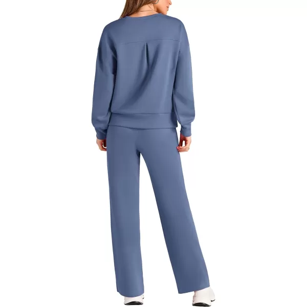 imagePRETTYGARDEN Womens 2 Piece Outfits 2024 Fall Long Sleeve Pullover Tops And Long Pants Lounge Sets TracksuitGrey Blue
