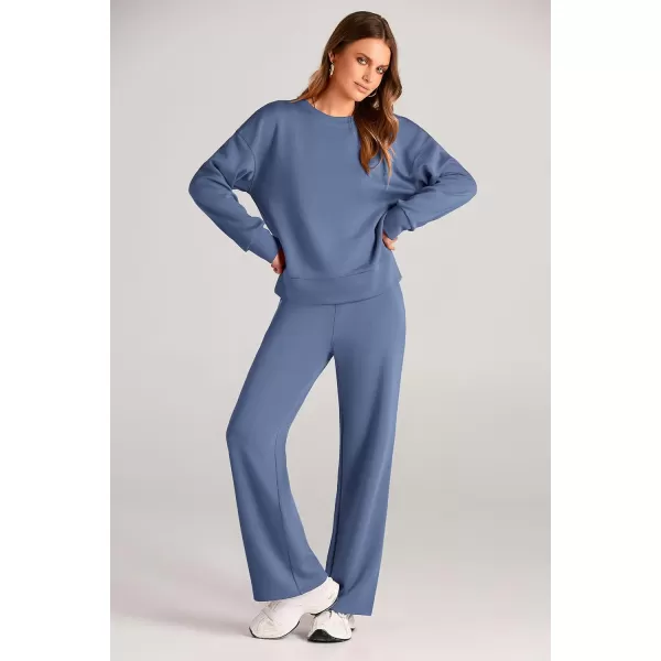 imagePRETTYGARDEN Womens 2 Piece Outfits 2024 Fall Long Sleeve Pullover Tops And Long Pants Lounge Sets TracksuitGrey Blue