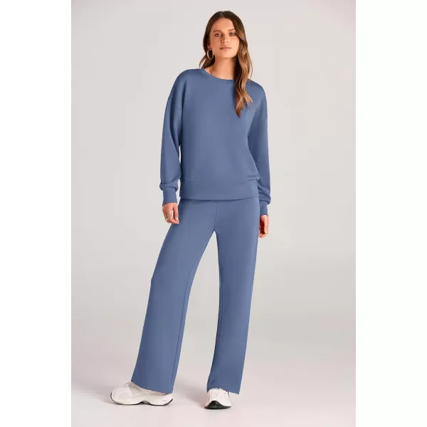 imagePRETTYGARDEN Womens 2 Piece Outfits 2024 Fall Long Sleeve Pullover Tops And Long Pants Lounge Sets TracksuitGrey Blue