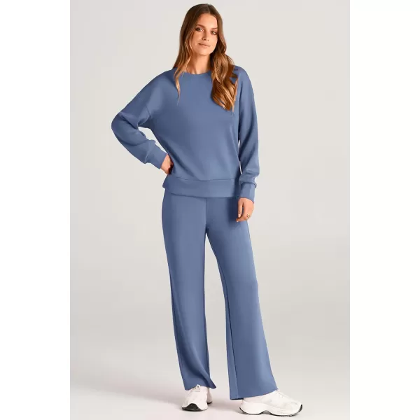 imagePRETTYGARDEN Womens 2 Piece Outfits 2024 Fall Long Sleeve Pullover Tops And Long Pants Lounge Sets TracksuitGrey Blue