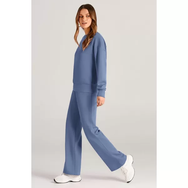 imagePRETTYGARDEN Womens 2 Piece Outfits 2024 Fall Long Sleeve Pullover Tops And Long Pants Lounge Sets TracksuitGrey Blue