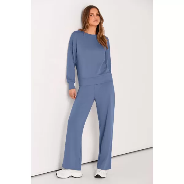 imagePRETTYGARDEN Womens 2 Piece Outfits 2024 Fall Long Sleeve Pullover Tops And Long Pants Lounge Sets TracksuitGrey Blue