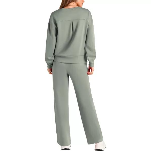 imagePRETTYGARDEN Womens 2 Piece Outfits 2024 Fall Long Sleeve Pullover Tops And Long Pants Lounge Sets TracksuitLight Green