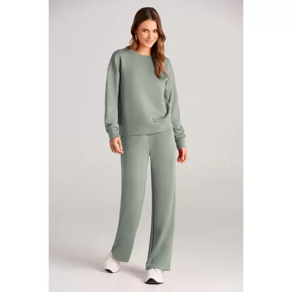 imagePRETTYGARDEN Womens 2 Piece Outfits 2024 Fall Long Sleeve Pullover Tops And Long Pants Lounge Sets TracksuitLight Green