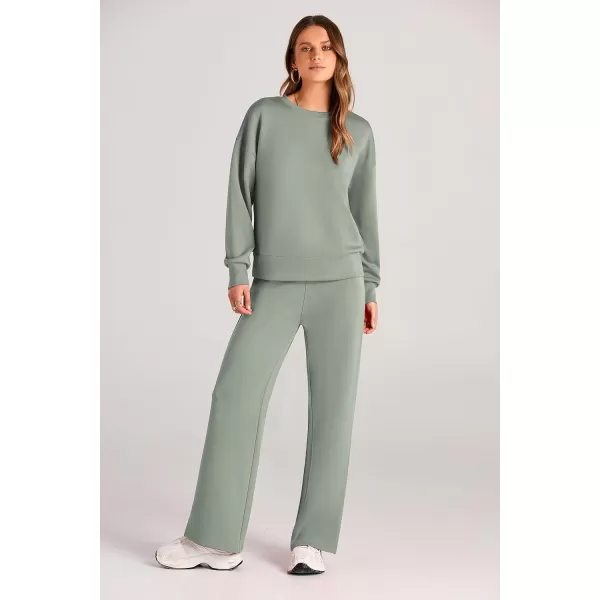 imagePRETTYGARDEN Womens 2 Piece Outfits 2024 Fall Long Sleeve Pullover Tops And Long Pants Lounge Sets TracksuitLight Green