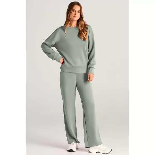 imagePRETTYGARDEN Womens 2 Piece Outfits 2024 Fall Long Sleeve Pullover Tops And Long Pants Lounge Sets TracksuitLight Green