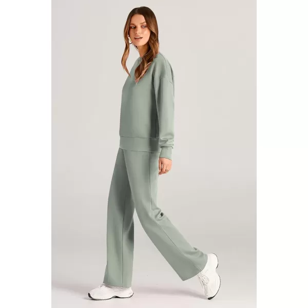 imagePRETTYGARDEN Womens 2 Piece Outfits 2024 Fall Long Sleeve Pullover Tops And Long Pants Lounge Sets TracksuitLight Green