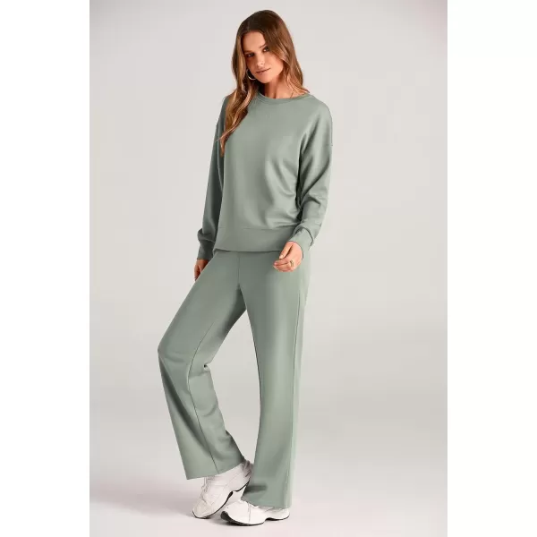 imagePRETTYGARDEN Womens 2 Piece Outfits 2024 Fall Long Sleeve Pullover Tops And Long Pants Lounge Sets TracksuitLight Green