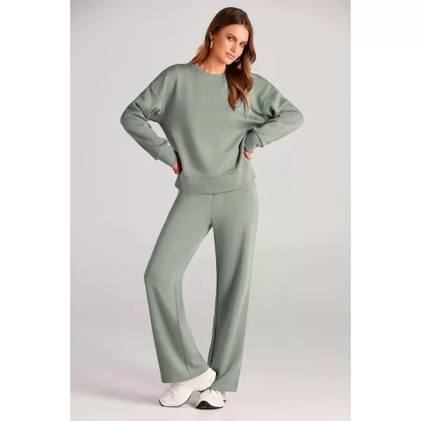 imagePRETTYGARDEN Womens 2 Piece Outfits 2024 Fall Long Sleeve Pullover Tops And Long Pants Lounge Sets TracksuitLight Green