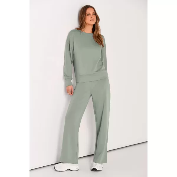 imagePRETTYGARDEN Womens 2 Piece Outfits 2024 Fall Long Sleeve Pullover Tops And Long Pants Lounge Sets TracksuitLight Green
