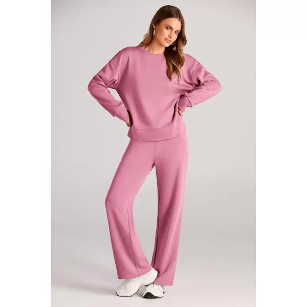 imagePRETTYGARDEN Womens 2 Piece Outfits 2024 Fall Long Sleeve Pullover Tops And Long Pants Lounge Sets TracksuitPink