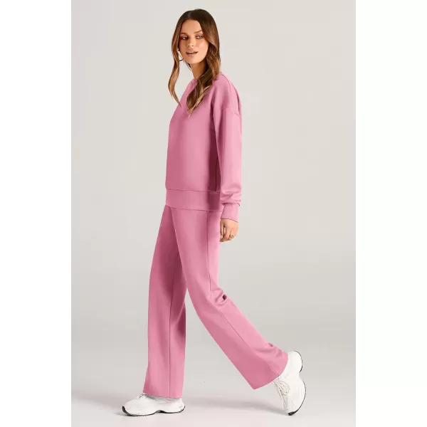 imagePRETTYGARDEN Womens 2 Piece Outfits 2024 Fall Long Sleeve Pullover Tops And Long Pants Lounge Sets TracksuitPink