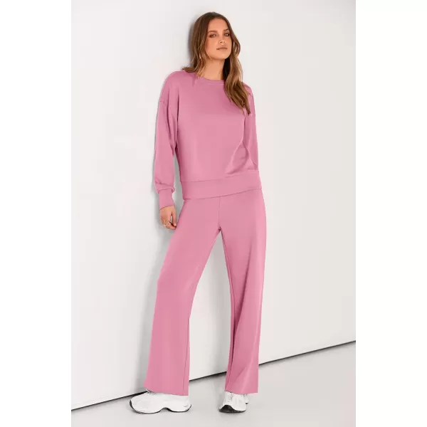 imagePRETTYGARDEN Womens 2 Piece Outfits 2024 Fall Long Sleeve Pullover Tops And Long Pants Lounge Sets TracksuitPink