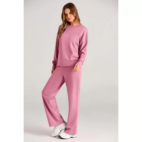 imagePRETTYGARDEN Womens 2 Piece Outfits 2024 Fall Long Sleeve Pullover Tops And Long Pants Lounge Sets TracksuitPink