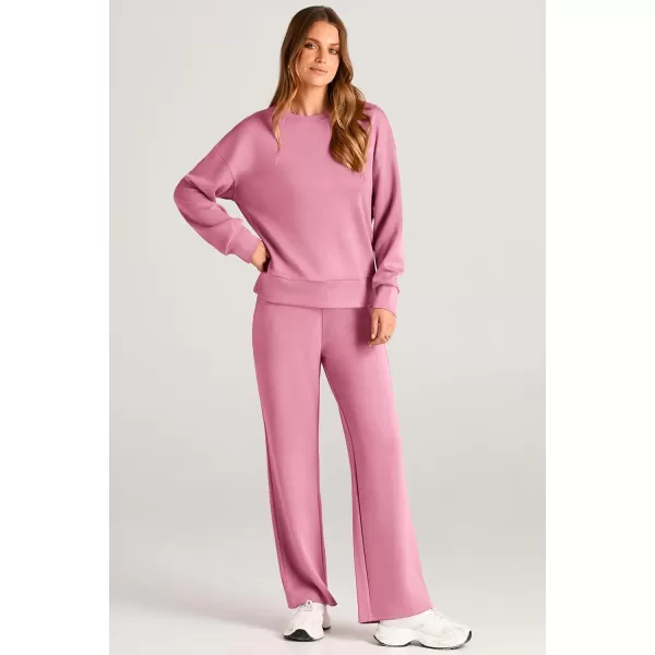 imagePRETTYGARDEN Womens 2 Piece Outfits 2024 Fall Long Sleeve Pullover Tops And Long Pants Lounge Sets TracksuitPink