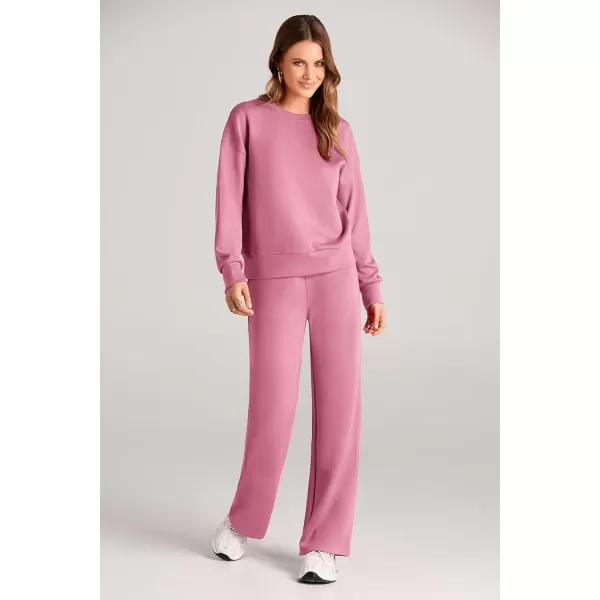 imagePRETTYGARDEN Womens 2 Piece Outfits 2024 Fall Long Sleeve Pullover Tops And Long Pants Lounge Sets TracksuitPink
