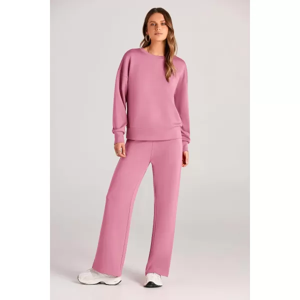 imagePRETTYGARDEN Womens 2 Piece Outfits 2024 Fall Long Sleeve Pullover Tops And Long Pants Lounge Sets TracksuitPink